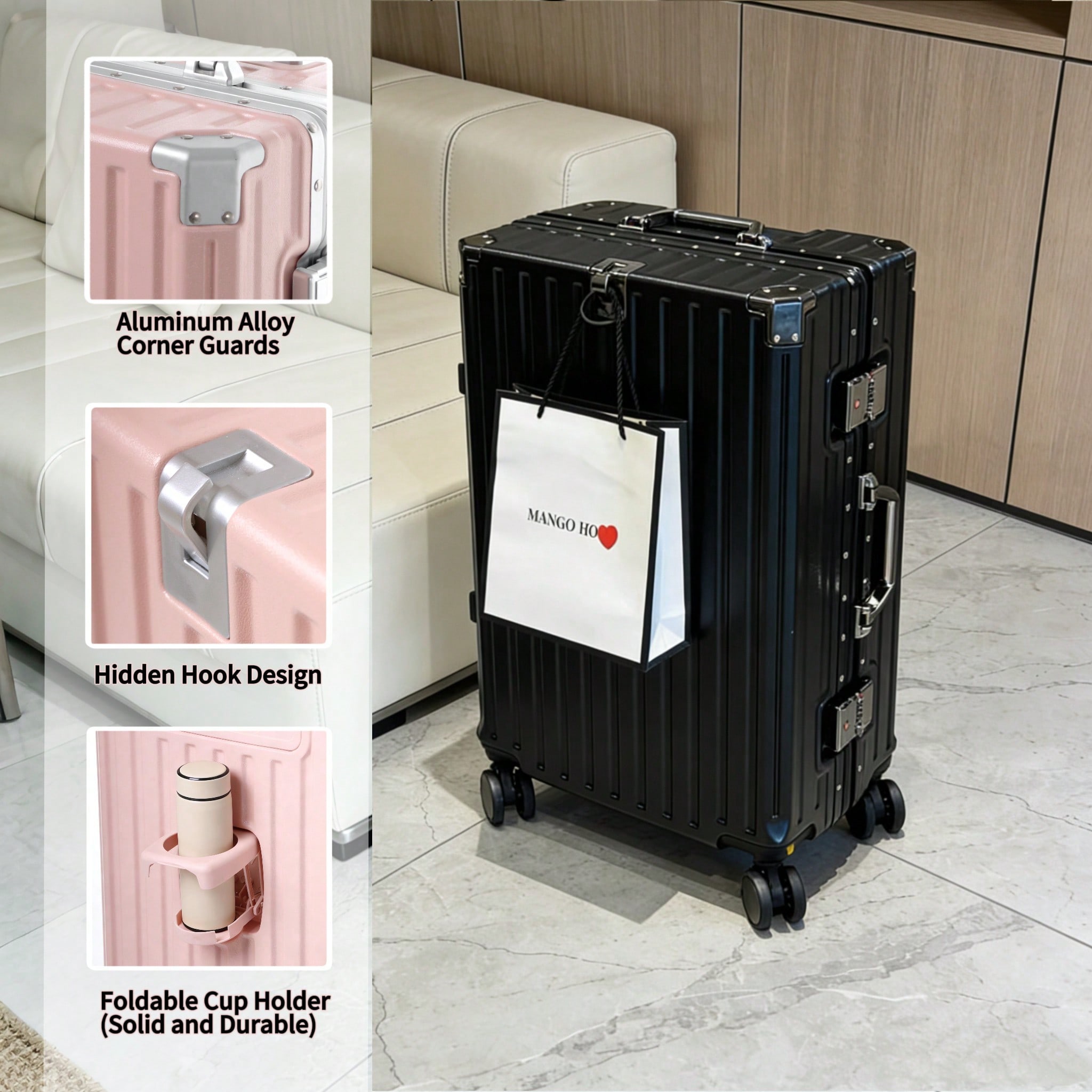 Aluminum Frame Carry On Luggage - 20인치 기내용 캐리어, 항공사 승인, PC