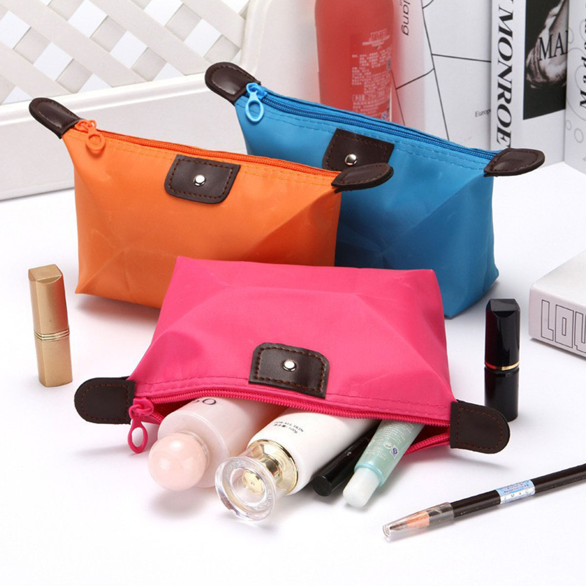 Cosmetic Bags - 여성용 접이식 캔디 컬러 만두 모양