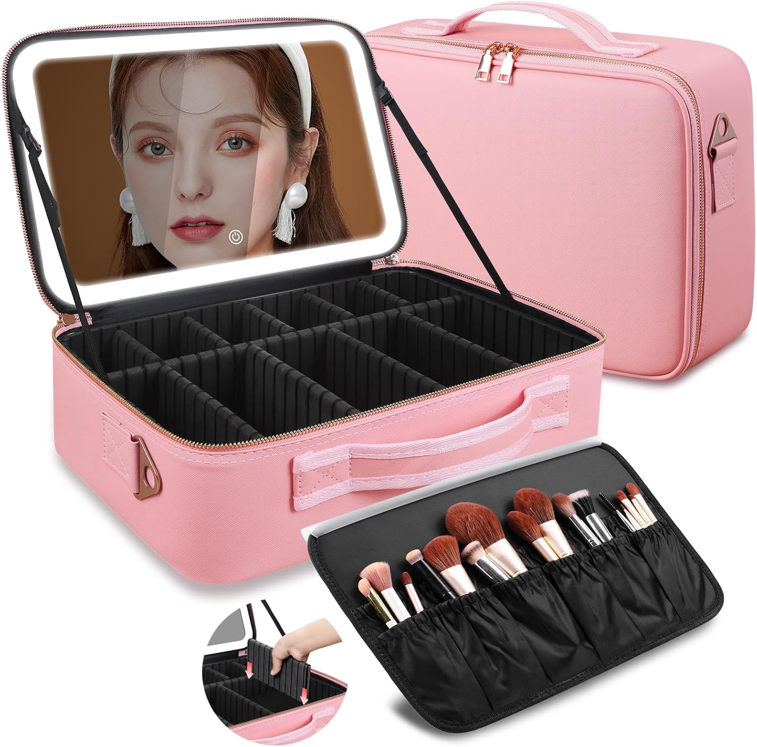 Cosmetic Bags - 대용량 메이크업 가방 15''X11'' LED 거울