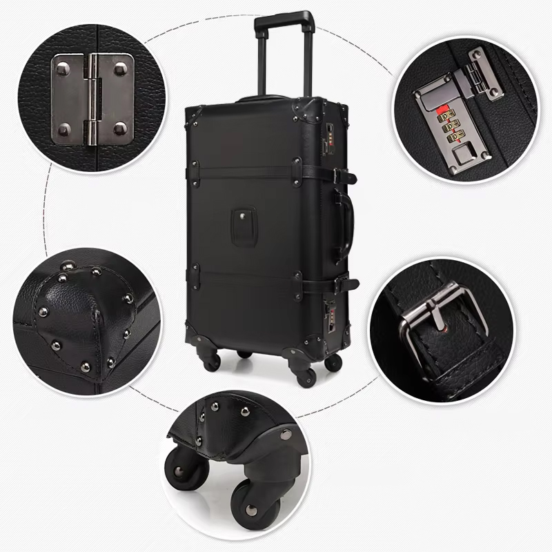새로운 레트로 롤링 수하물 스피너 브랜드 빈티지 가죽  - Retro Vintage Trunk Suitcase 리뷰 및 가격