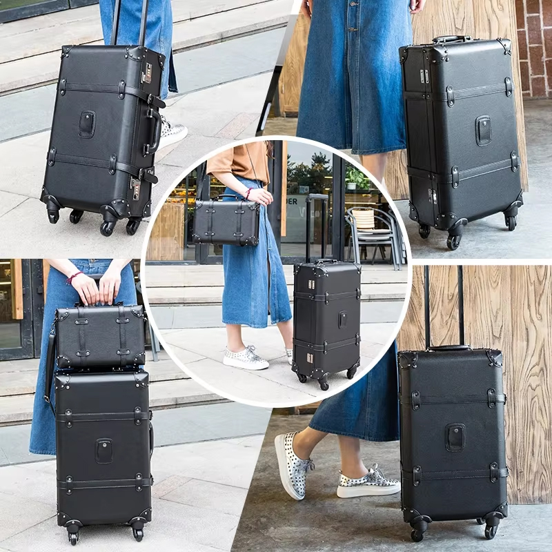 새로운 레트로 롤링 수하물 스피너 브랜드 빈티지 가죽  - Retro Vintage Trunk Suitcase 리뷰 및 가격