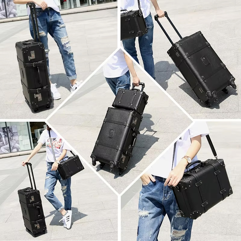 새로운 레트로 롤링 수하물 스피너 브랜드 빈티지 가죽  - Retro Vintage Trunk Suitcase 리뷰 및 가격