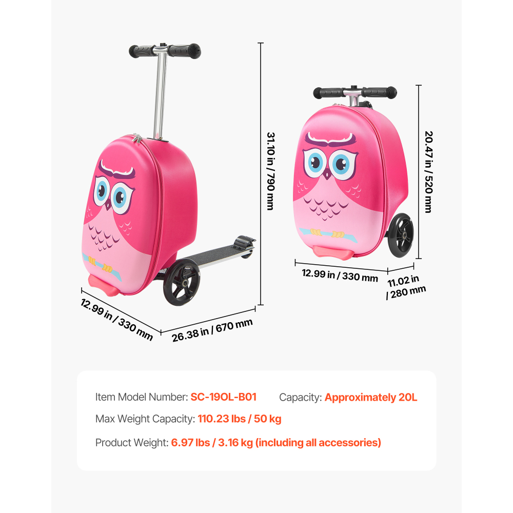 20인치 어린이용 라이드온 스쿠터 여행 가방, 핑크색  - Kids Ride On Suitcase Scooter 리뷰 및 가격